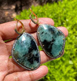 Genuine Emerald Pave Diamond Earrings, Natural Gemstone Earrings, Victorian Jewelry Gifts for Her