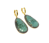 Genuine Emerald Pave Diamond Earrings, Natural Gemstone Earrings, Victorian Jewelry Gifts for Her