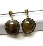 Pave Diamond Fancy Sapphire Earrings, Rare Natural Smokey Sapphire Earrings , Victorian Jewelry Gifts for Her