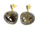 Pave Diamond Fancy Sapphire Earrings, Rare Natural Smokey Sapphire Earrings , Victorian Jewelry Gifts for Her