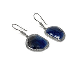 Pave Diamond Blue Sapphire Earrings, Natural Sapphire Gemstone Earrings, Victorian Jewelry