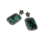Genuine Emerald Pave Diamond Earrings, Spiritual Healing Chakra Silver Jewelry, Gemstone Earrings, May Birthstone Gifts, 1.65” x 0.85”