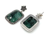 Genuine Emerald Pave Diamond Earrings, Natural Gemstone Silver Earrings, Victorian Jewelry Gifts for Her, 1.65” x 0.85”
