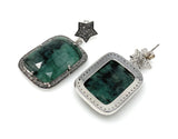 Genuine Emerald Pave Diamond Earrings, Natural Gemstone Silver Earrings, Victorian Jewelry Gifts for Her, 1.65” x 0.85”