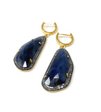 Pave Diamond Sapphire Earrings, Natural Blue Sapphire Gemstone Earrings, Victorian Jewelry, 1.85” x 0.70”