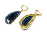 Pave Diamond Sapphire Earrings, Natural Blue Sapphire Gemstone Earrings, Victorian Jewelry, 1.85” x 0.70”