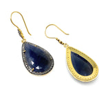 Pave Diamond Sapphire Earrings, Natural Blue Sapphire Gemstone Earrings, Victorian Jewelry, 2.15” x 0.80”