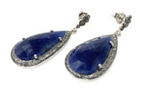 Pave Diamond Blue Sapphire Earrings, Natural Sapphire Gemstone Earrings, Victorian Jewelry, 1.5” x 0.60”