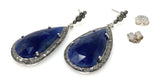 Pave Diamond Blue Sapphire Earrings, Natural Sapphire Gemstone Earrings, Victorian Jewelry, 1.5” x 0.60”