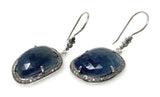 Pave Diamond Blue Sapphire Earrings, Natural Sapphire Gemstone Earrings, Victorian Jewelry, 1.85” x 0.85”