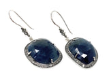 Pave Diamond Blue Sapphire Earrings, Natural Sapphire Gemstone Earrings, Victorian Jewelry, 1.85” x 0.85”