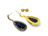 Blue Sapphire Diamond Earrings, Natural Gemstone Pave Diamond Earrings, Moon Dangle Victorian Earrings, 1.5” x 0.60”
