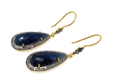 Blue Sapphire Pave Diamond Earrings, Natural Blue Sapphire Gemstone Earrings, Victorian Jewelry, 2” x 0.65”