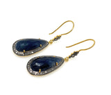 Blue Sapphire Pave Diamond Earrings, Natural Blue Sapphire Gemstone Earrings, Victorian Jewelry, 2” x 0.65”