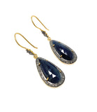 Blue Sapphire Pave Diamond Earrings, Natural Blue Sapphire Gemstone Earrings, Victorian Jewelry, 2” x 0.65”