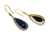 Blue Sapphire Pave Diamond Earrings, Natural Blue Sapphire Gemstone Earrings, Victorian Jewelry, 2” x 0.65”
