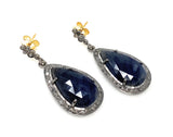 Blue Sapphire Pave Diamond Earrings, Natural Sapphire Gemstone Earrings, Victorian Jewelry, 1.40” x 0.65”