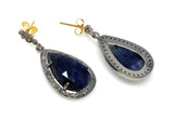 Blue Sapphire Pave Diamond Earrings, Natural Sapphire Gemstone Earrings, Victorian Jewelry, 1.40” x 0.65”