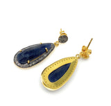 Blue Sapphire Pave Diamond Earrings, Natural Sapphire Gemstone Earrings, Victorian Jewelry, 1.5” x 0.50”