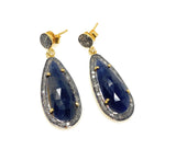 Blue Sapphire Pave Diamond Earrings, Natural Sapphire Gemstone Earrings, Victorian Jewelry, 1.5” x 0.50”