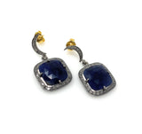 Pave Diamond Sapphire Earrings, Natural Blue Sapphire Gemstone Earrings, Moon Dangle Victorian Earrings, 1.30” x 0.60”