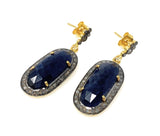 Blue Sapphire Pave Diamond Earrings, Natural Sapphire Gemstone Earrings, Victorian Jewelry, 1.5” x 0.50”