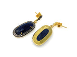 Blue Sapphire Pave Diamond Earrings, Natural Sapphire Gemstone Earrings, Victorian Jewelry, 1.5” x 0.50”