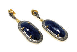 Blue Sapphire Pave Diamond Earrings, Natural Sapphire Gemstone Earrings, Victorian Jewelry, 1.5” x 0.50”