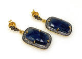 Blue Sapphire Gemstone Pave Diamond Earrings, Spiritual Healing Chakra Jewelry, September Birthstone Gifts, Protection Jewelry