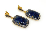 Blue Sapphire Pave Diamond Earrings, Natural Sapphire Gemstone Earrings, Victorian Jewelry, 1.25” x 0.60”