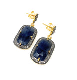 Blue Sapphire Gemstone Pave Diamond Earrings, Spiritual Healing Chakra Jewelry, September Birthstone Gifts, Protection Jewelry