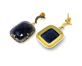 Pave Diamond Sapphire Earrings, Natural Blue Sapphire Gemstone Earrings, Moon Dangle Victorian Earrings, 1.30” x 0.75”