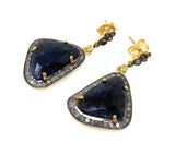 Blue Sapphire Pave Diamond Earrings, Natural Sapphire Gemstone Earrings, Victorian Jewelry, 1.25” x 0.70”