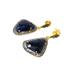 Blue Sapphire Pave Diamond Earrings, Natural Sapphire Gemstone Earrings, Victorian Jewelry, 1.25” x 0.70”