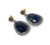 Pave Diamond Sapphire Earrings, Natural Blue Sapphire Gemstone Earrings, Dangle Victorian Earrings, 1.25” x 0.70”