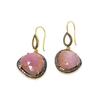 Pink Sapphire Gemstone Earrings, Pave Diamond Earrings, September Birthstone Healing Crystal Jewelry, Spiritual Jewelry, Heart Chakra Stone