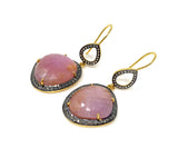 Pink Sapphire Gemstone Earrings, Pave Diamond Earrings, September Birthstone Healing Crystal Jewelry, Spiritual Jewelry, Heart Chakra Stone