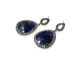 Pave Diamond Blue Sapphire Earrings, Natural Sapphire Gemstone Earrings, Silver Victorian Jewelry, 1.5” x 0.80”