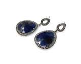 Pave Diamond Blue Sapphire Earrings, Natural Sapphire Gemstone Earrings, Silver Victorian Jewelry, 1.5” x 0.80”