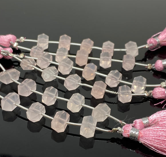 5 Pcs Rose Quartz Double Terminated Point Beads for Jewelry Making, Hand Carved Rose Quartz Gemstone Beads for Wire Wrapping. 6x12mm
