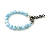 Genuine Larimar Gemstone Bracelet, Pave Diamond Adjustable Bracelet, Dominican Republic Larimar Jewelry