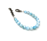 Genuine Larimar Gemstone Bracelet, Pave Diamond Adjustable Bracelet, Dominican Republic Larimar Jewelry
