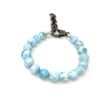 Genuine Larimar Gemstone Bracelet, Pave Diamond Adjustable Bracelet, Dominican Republic Larimar Jewelry