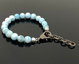 Genuine Larimar Gemstone Bracelet, Pave Diamond Adjustable Bracelet, Dominican Republic Larimar Jewelry