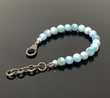 Genuine Larimar Gemstone Bracelet, Pave Diamond Adjustable Bracelet, Dominican Republic Larimar Jewelry