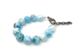 Rare Genuine Larimar Gemstone Bracelet, Pave Diamond Adjustable Bracelet, Dominican Republic Larimar Jewelry, 13mm - 13.5mm