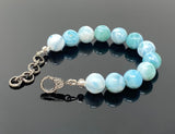 Rare Genuine Larimar Gemstone Bracelet, Pave Diamond Adjustable Bracelet, Dominican Republic Larimar Jewelry, 13mm - 13.5mm