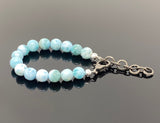 Genuine Larimar Gemstone Bracelet, Pave Diamond Adjustable Bracelet, Dominican Republic Larimar Jewelry, 9mm - 10mm