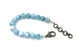 Genuine Larimar Gemstone Bracelet, Pave Diamond Adjustable Bracelet, Dominican Republic Larimar Jewelry, 9mm - 10mm