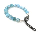 Genuine Larimar Gemstone Bracelet, Pave Diamond Adjustable Bracelet, Dominican Republic Larimar Jewelry, 9mm - 10mm